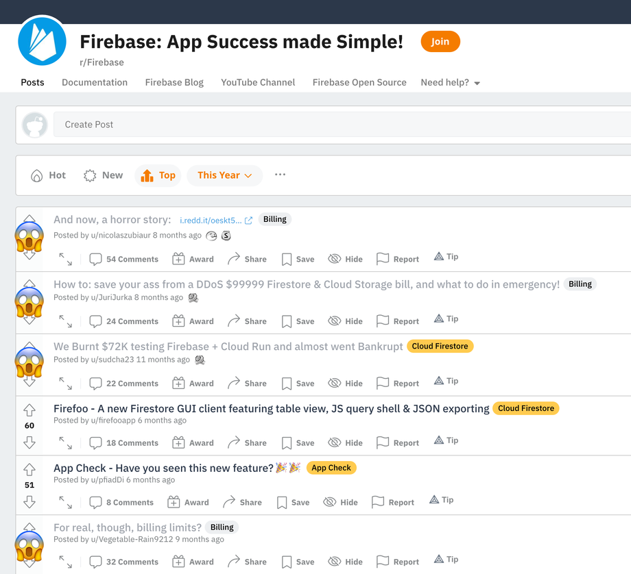 top stories from firebase subreddit