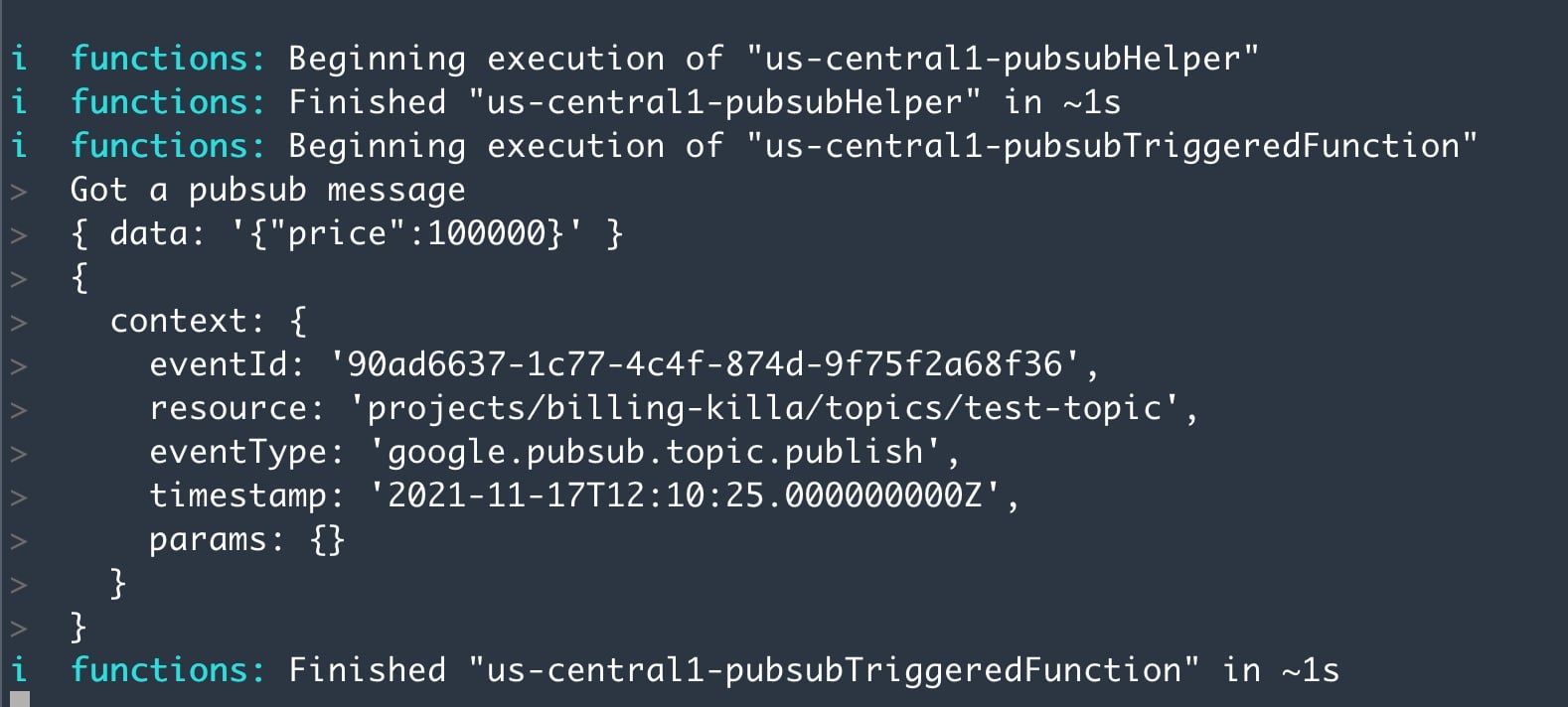 Firebase Functions Console Output